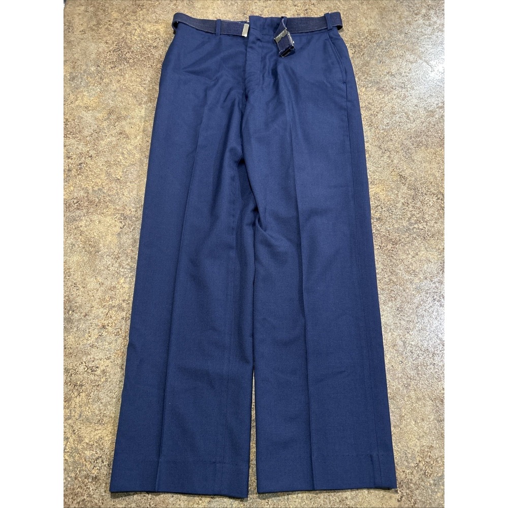 Vintage 70s US Navy Wool Trousers 32x32 (fits 30x29) With Belt Blue 1549 Short